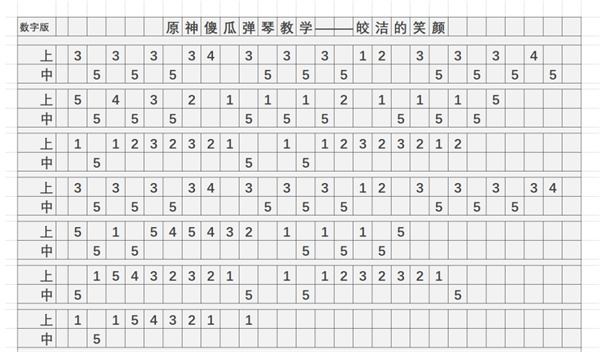 《原神》皎洁的笑颜琴谱简谱图片分享